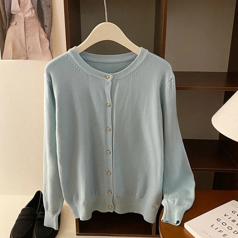 AOSSVIAO 2025 Autumn Winter Cardigan Women's Tops Retro Single Breasted Female Casual Solid Long Sleeve Knitted Sweater