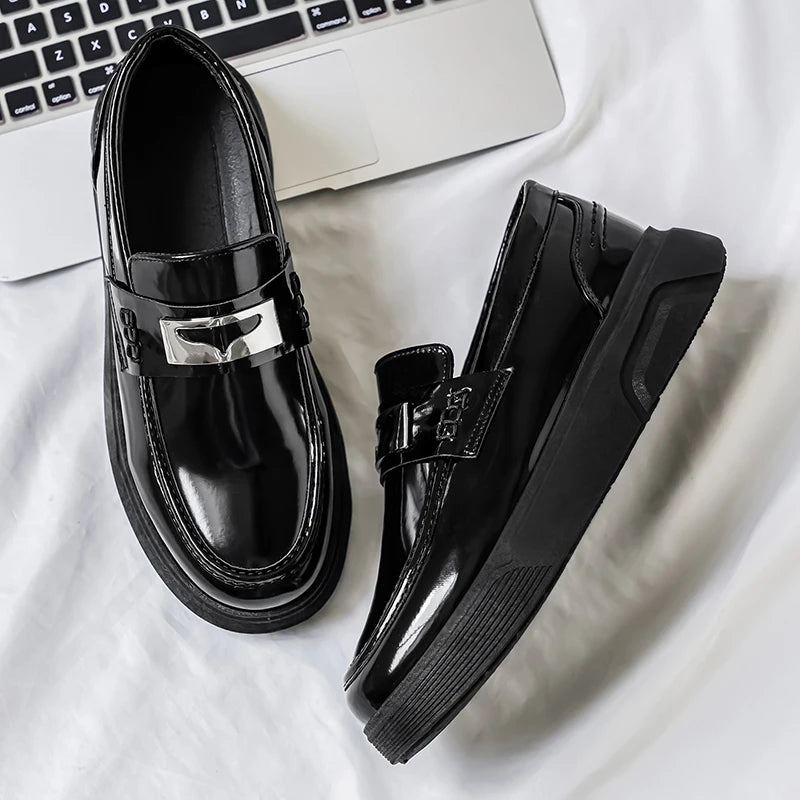 New Leather Men's Slip On Loafers Preppy Thick-soled British Black Breathable Non Slip Daily Fashion Casual Outdoor Sneakers