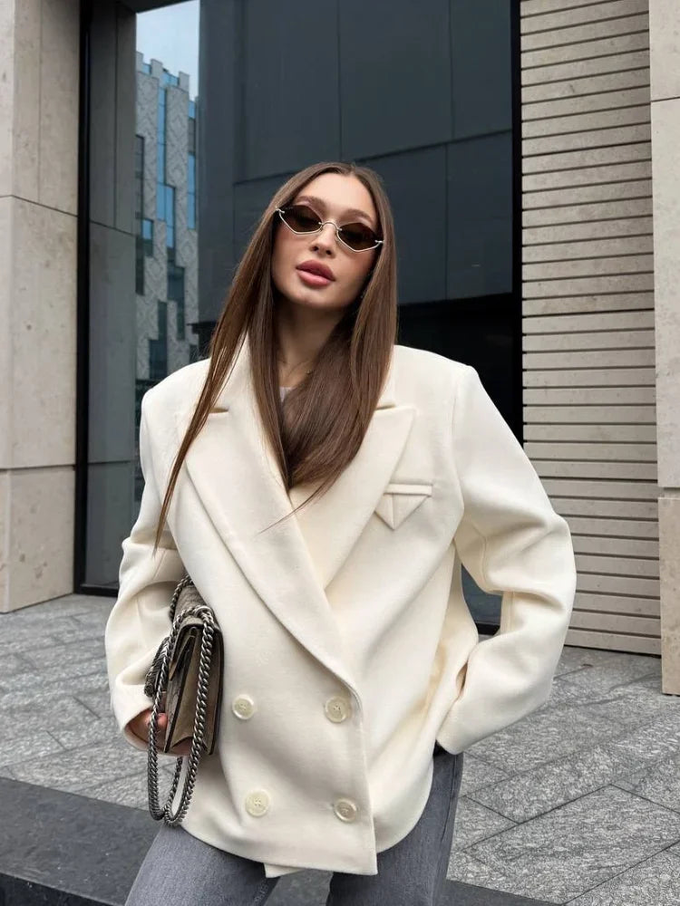 Oversized Wool Jackets Women Casual Cropped Coat Autumn 2025 Solid Color Long Sleeve Double Faced Lady Street Blazer Outerwears