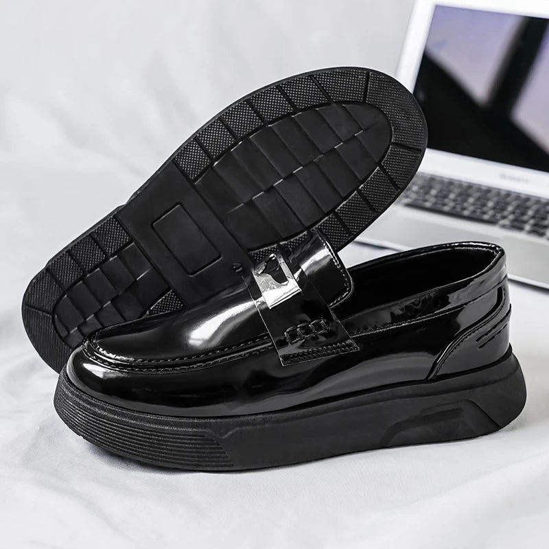 New Leather Men's Slip On Loafers Preppy Thick-soled British Black Breathable Non Slip Daily Fashion Casual Outdoor Sneakers