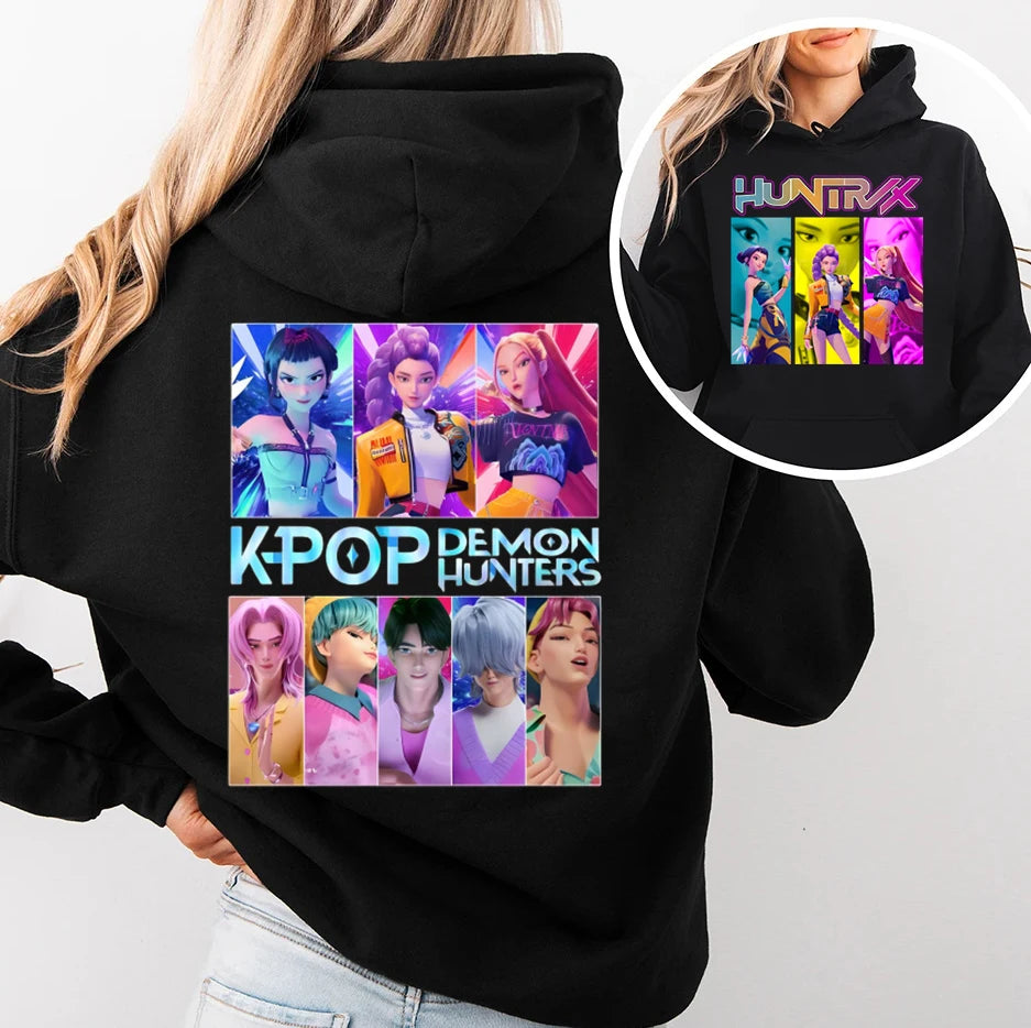KPop Demon Hunters Huntrix Graphic Hoodies Fashion Hip Hop Hooded Sweatshirts Men's Women Clothing Long Sleeve Pullovers Tops