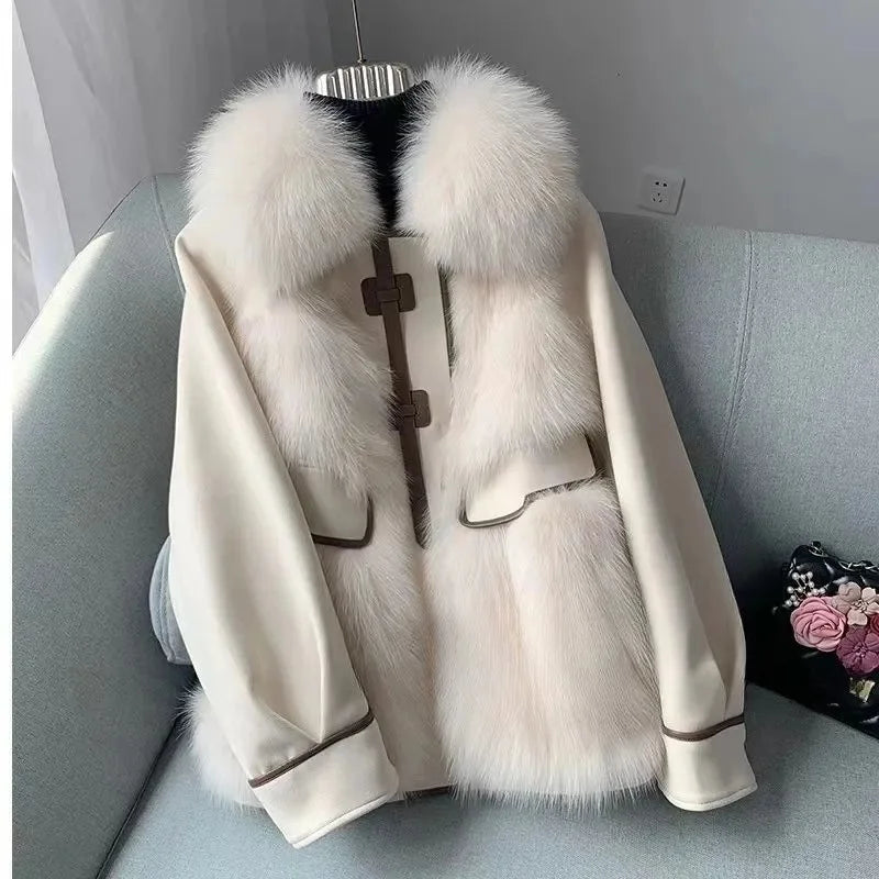 2023 New Autumn Winter with Fur Neighboring Fox Fur Grass Women's Coat Fashion Popular Down Cotton Coat Parker Coat Suede Trend