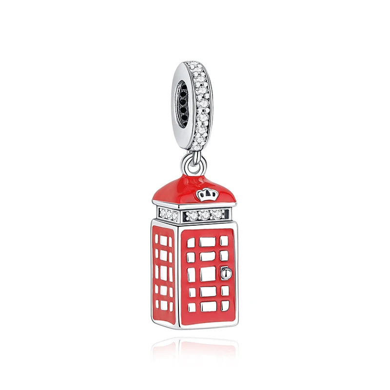 Original 925 Sterling Silver Charms Camera Suitcase London Bus Love Heart Beads Fit Bracelets Necklaces DIY Jewelry Women