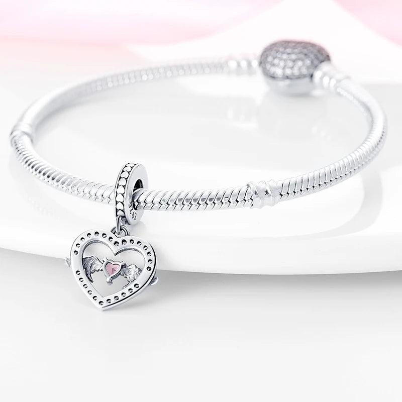 925 Sterling Silver Classic Mom and Daughter Heart Shaped Charms Pendants Fit Pandach Original Bracelet DIY Mother's Day Jewelry