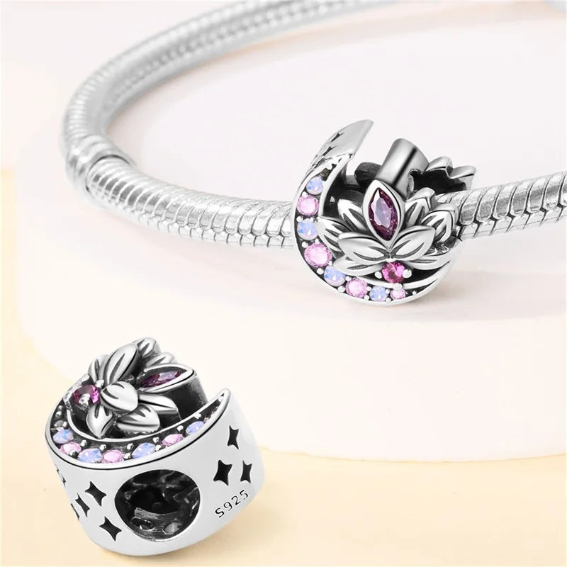 925 Sterling Silver Classic Retro Lotus Heart-Shaped Charms Beads Fit Original Pandach Bracelets Fine DIY Anniversary Jewelry