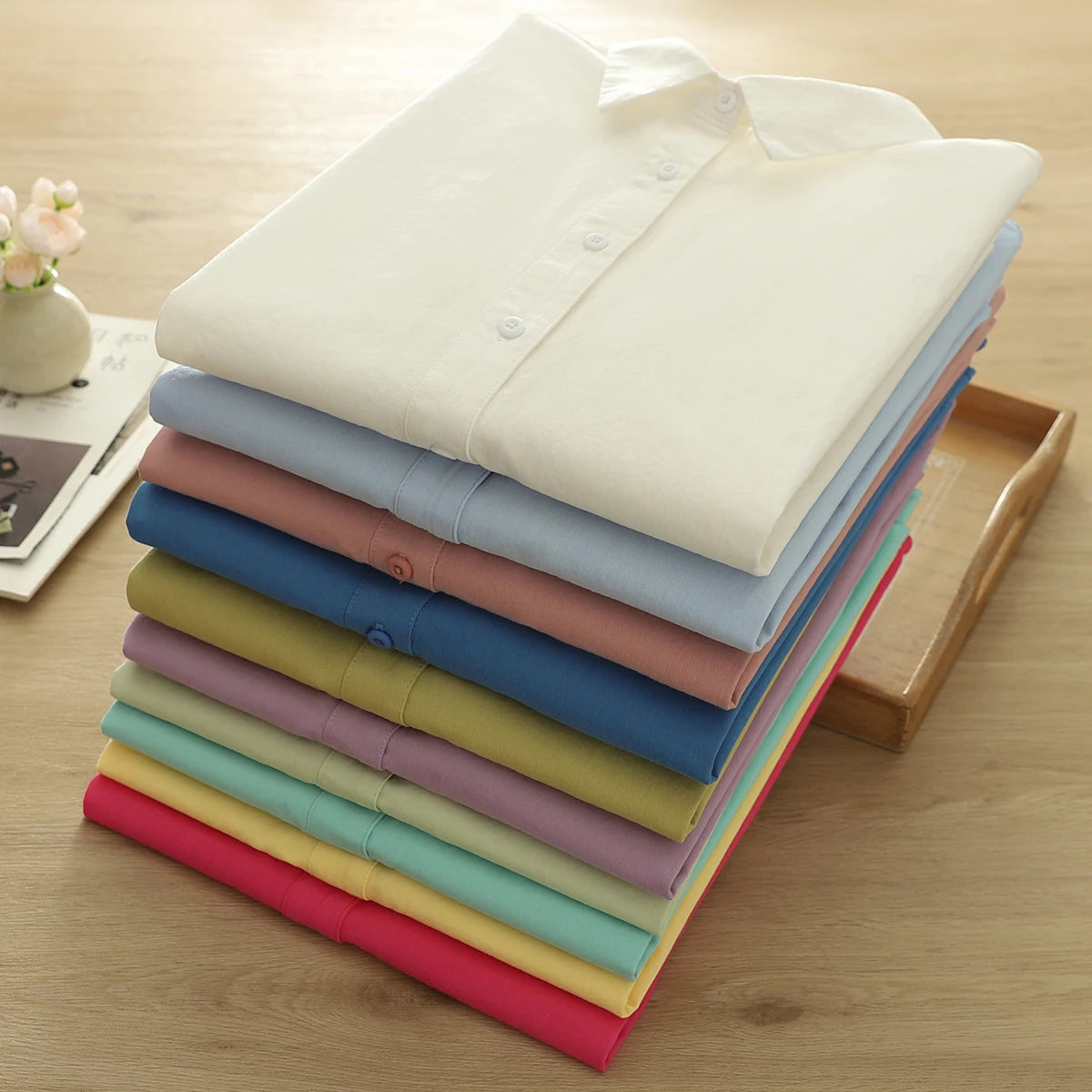 Simple Fine Cotton Casual Shirts Women 2025 New Fresh Lady Solid Color Loose Blouses and Tops Ladies Long Sleeve Shirt Clothing