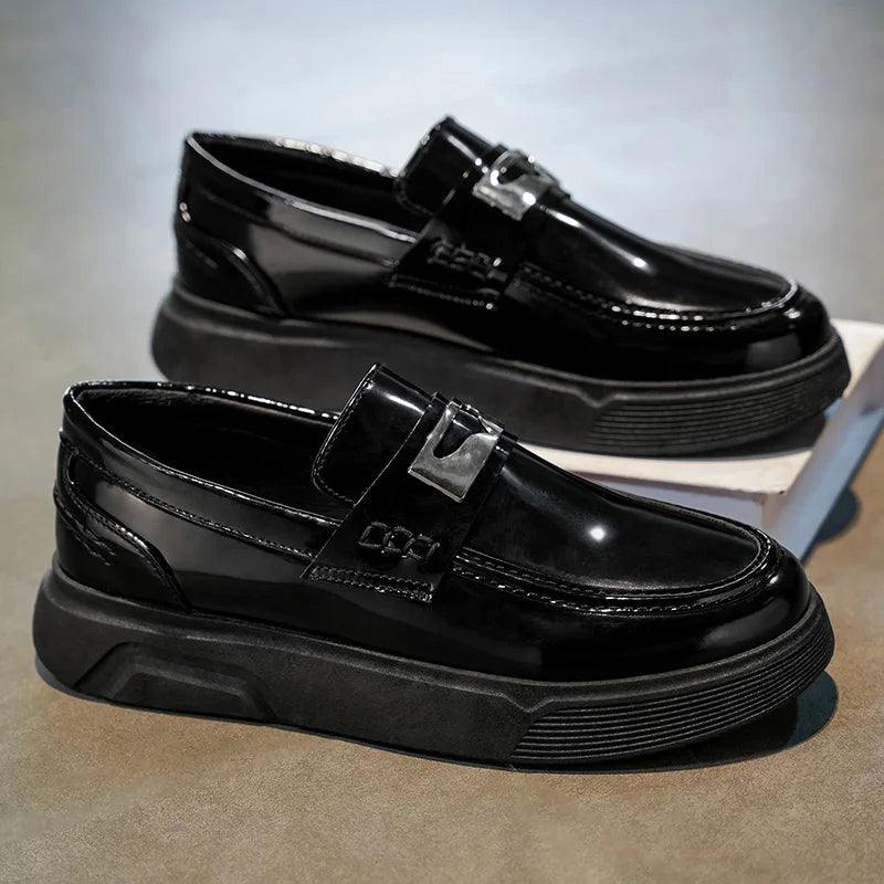 New Leather Men's Slip On Loafers Preppy Thick-soled British Black Breathable Non Slip Daily Fashion Casual Outdoor Sneakers