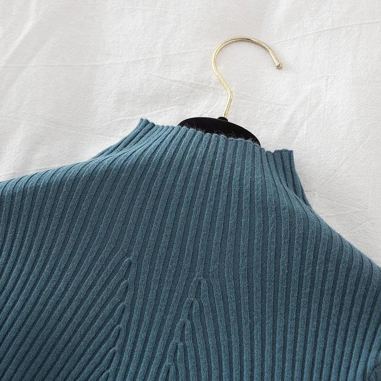 Women Turtleneck Pullovers Autumn Winter Jumper Knitted Basic Top Fashion Solid Color with Button Long Sleeve Ladies Sweater