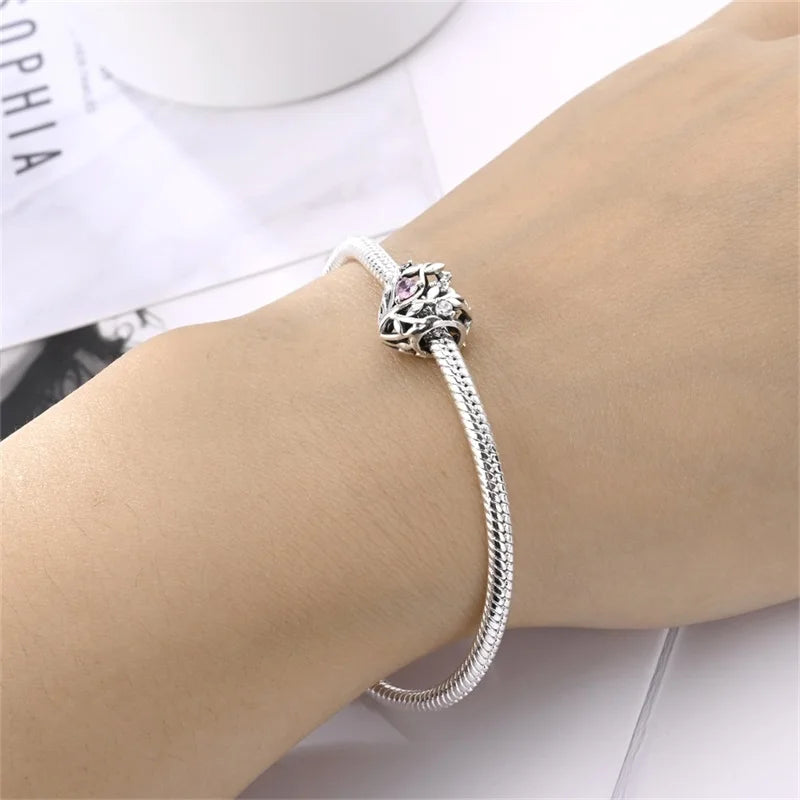 Classic Silver Plated Lotus Guardian Angel Heart-Shaped Zircon Charms Beads Fit Qikaola 925 Original Bracelets DIY Jewelry Gifts