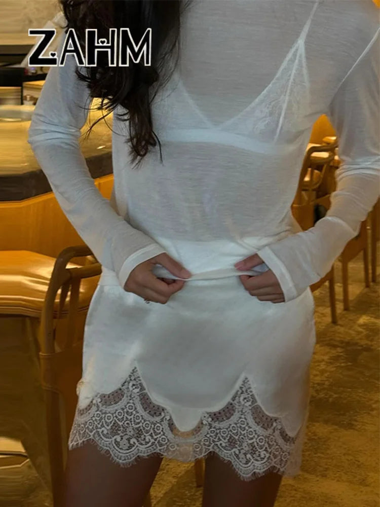 Elegant Patchwork Solid Lace Women Skirt Straight Irregular Female Skirts 2025 Summer All Match Street Lady Mini Bottoms New
