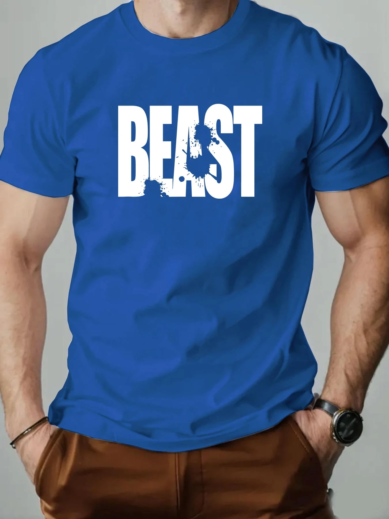 Men's 100% Cotton T-shirt BEAST Print Short Sleeve Top Casual Comfortable Breathable Summer Tee for Men 2025 New Fashion