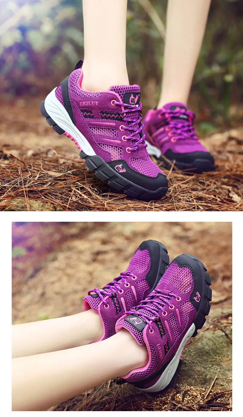 New Summer Men Casual Shoes Outdoor Mesh Sneakers Women Non-slip Lace Up Trekking Footwear Breathable Camping Spring Black Shoes