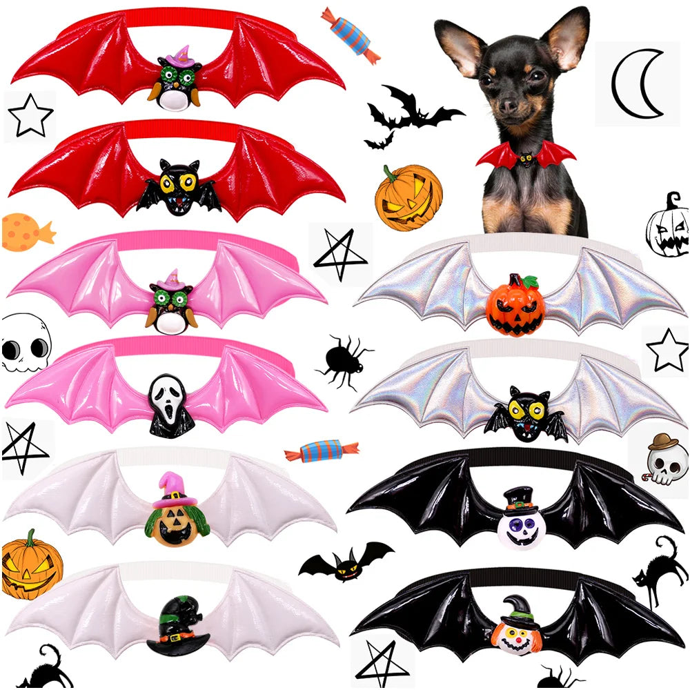 10PCS Halloween Series Pet Bowtie Bat Wings Skull Pumpkin Pet Dog Bow Tie Pets Collar Holiday Party Bulk Pet Accessories