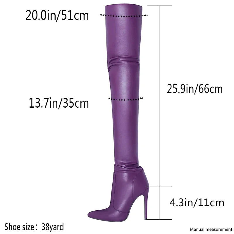 2025 Modern Boot Purple Sexy Over Knee Boots Thigh Boots Pointed Toe Zip High Heels Autumn Ladies Shoes Side Zipper Stiletto