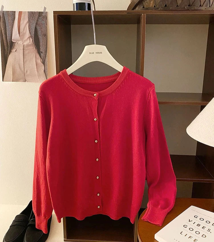 AOSSVIAO 2025 Autumn Winter Cardigan Women's Tops Retro Single Breasted Female Casual Solid Long Sleeve Knitted Sweater