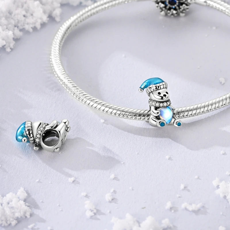 New Fireplace Snowman Sweater Sweet Romantic Christmas Winter Theme Charms Beads Fit Pan 925 Original Bracelets DIY Fine Jewelry