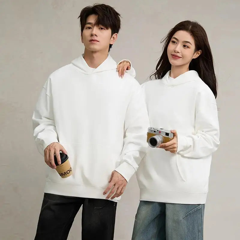 750g Terry Hooded Sweatshirt Autumn Winter Style Drop Shoulder Loose Trendy Pullover Hoodie Casual Solid Color Jacket Unisex