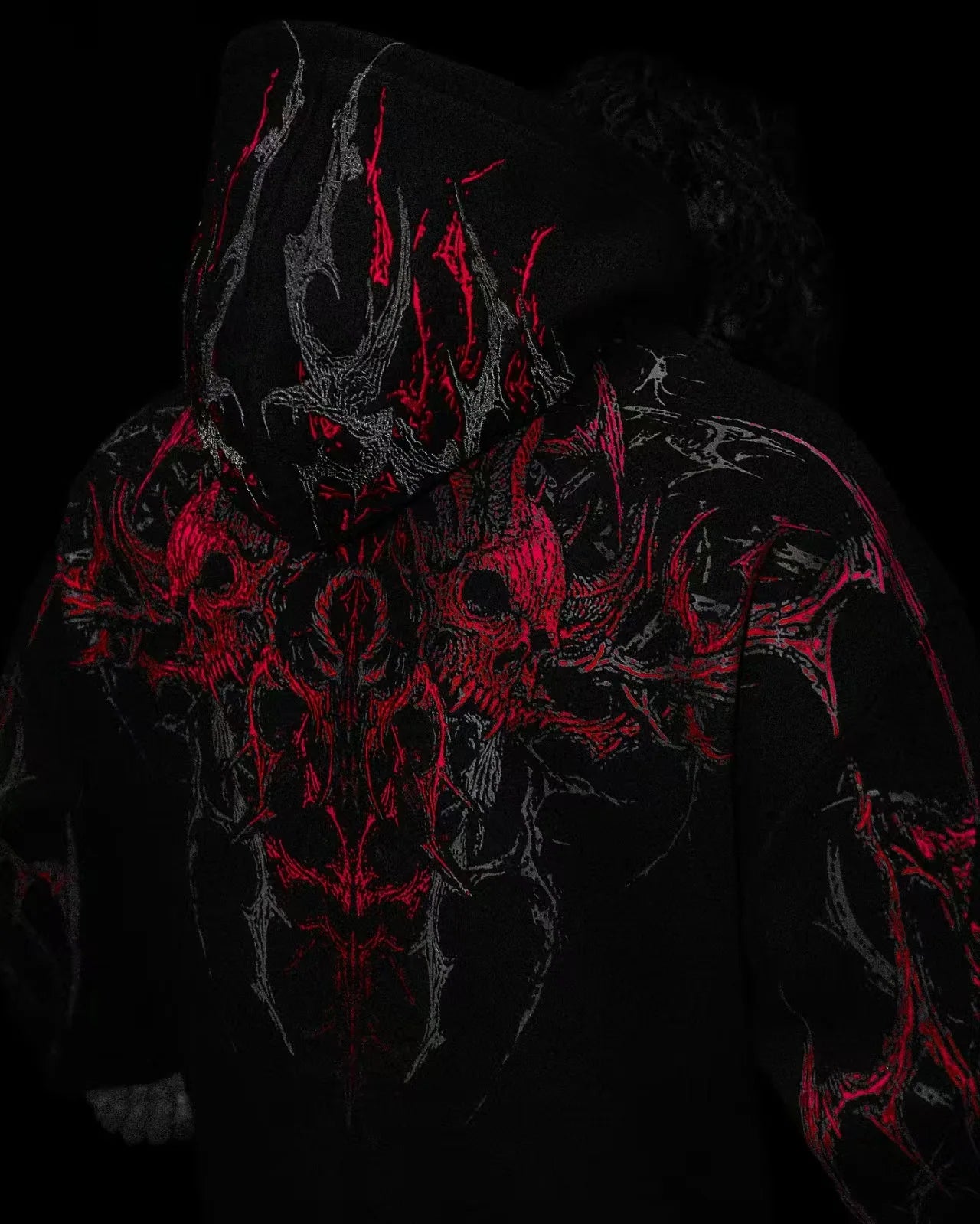 Streetwear Goth Harajuku dark skull men hoodie American top brand personality large pattern clothing fashion loose sweatshirt