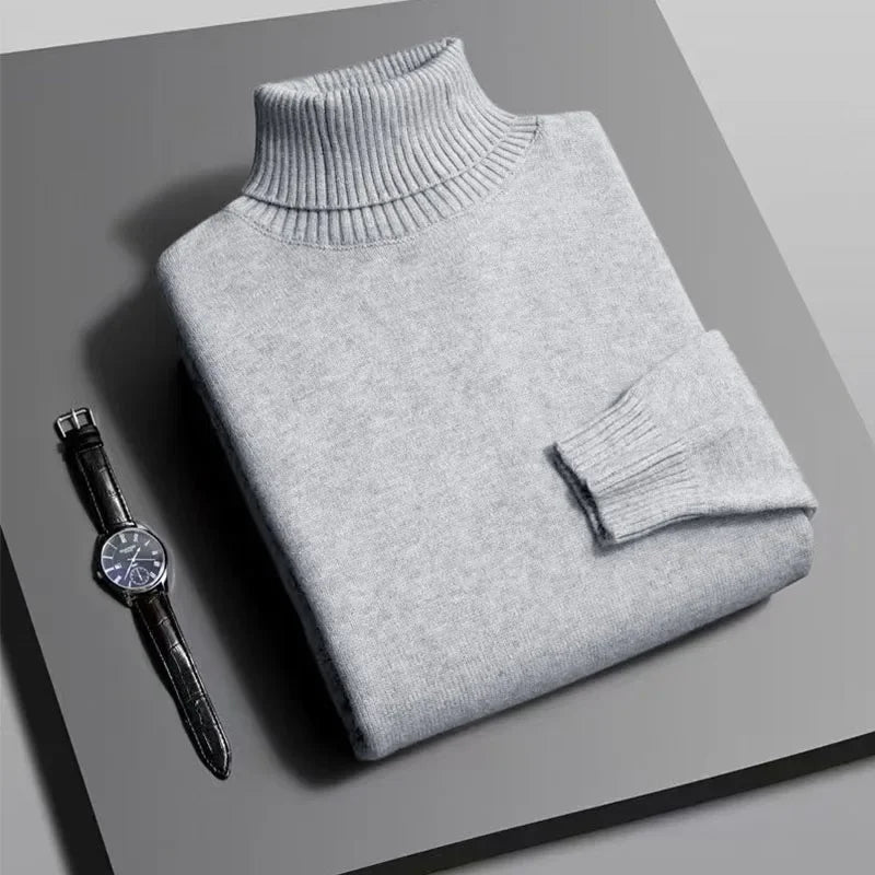 Autumn Mens High Quality Knitted Turtleneck Sweater Slim Fit Long Sleeve Anti-pilling Pullover Solid Color Trend Men Streetwea