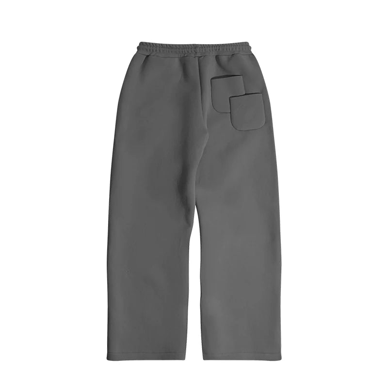 Casual Solid Hooded Pullover Straight Pants 2 Piece Set Tracksuit For Male Fashion Loose Hoodies Sweatshirt Wide Leg Sweatpants