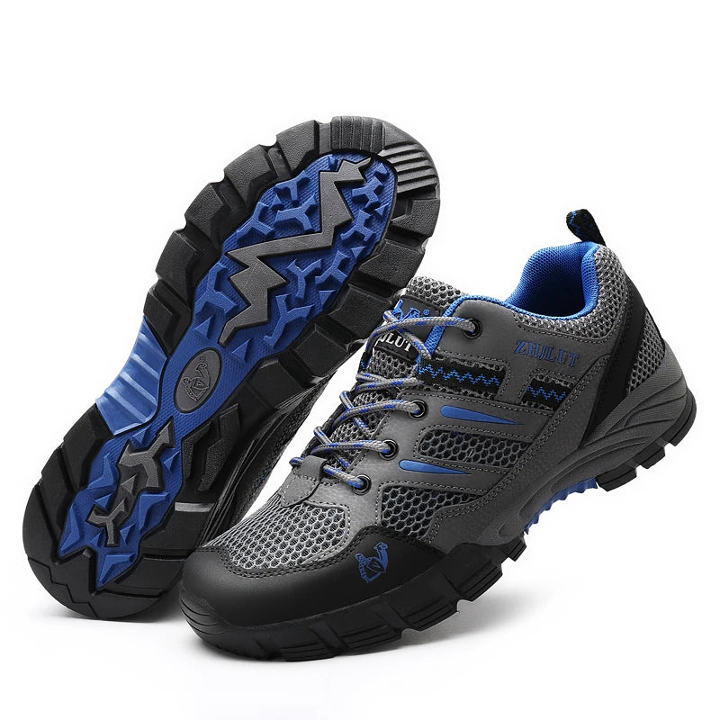 New Summer Men Casual Shoes Outdoor Mesh Sneakers Women Non-slip Lace Up Trekking Footwear Breathable Camping Spring Black Shoes