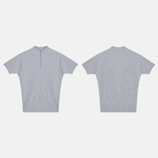 Summer New Men's Sportswear Casual Running And Fitness Stretch Solid Color Zipper Simple Striped Thick Short-sleeved T-shirt