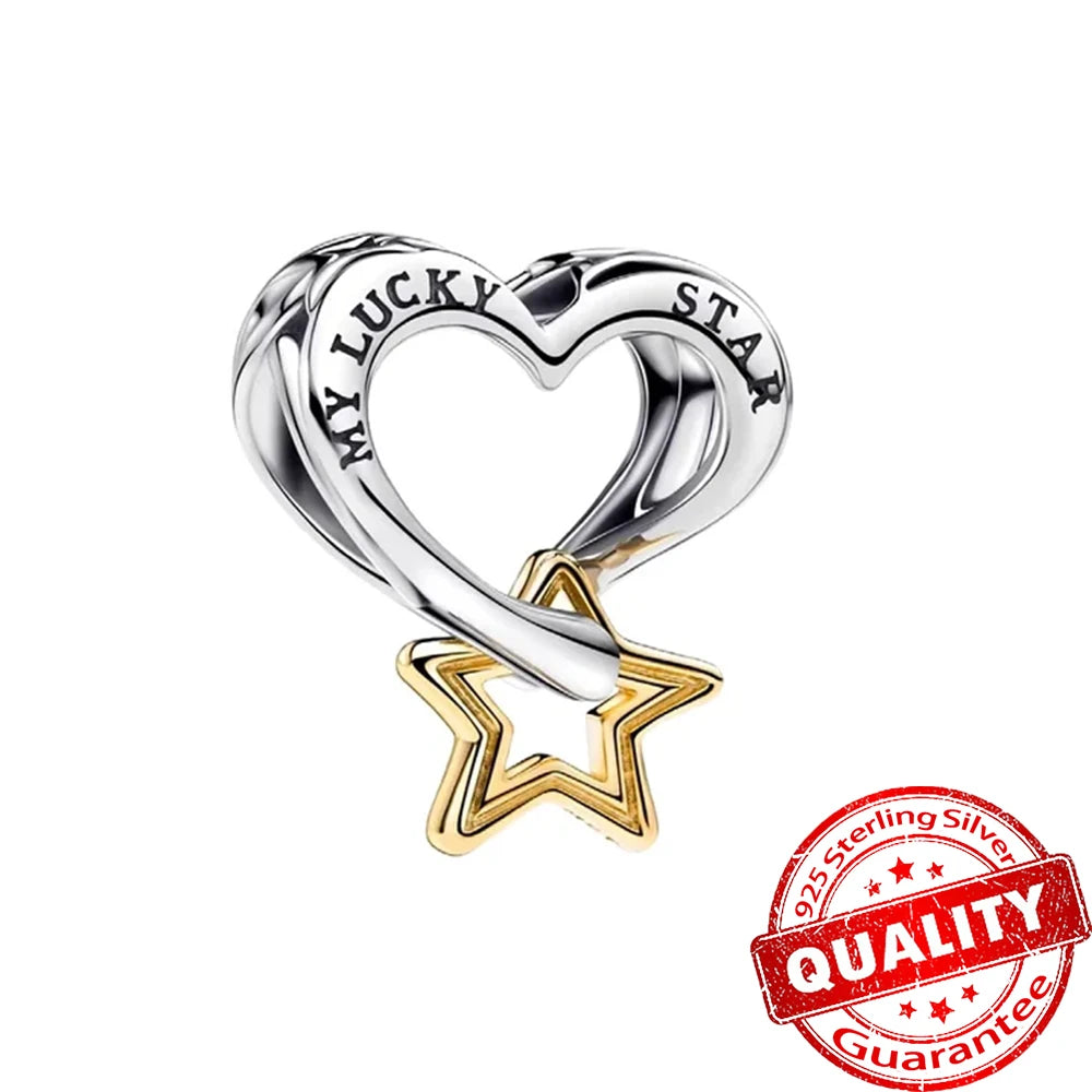 New 925 Sterling Silver Two Tone Golden Sunflower Lucky Stars Charm Fit Bracelet & Necklace Sun Moon Diamond Charm Jewelry DIY