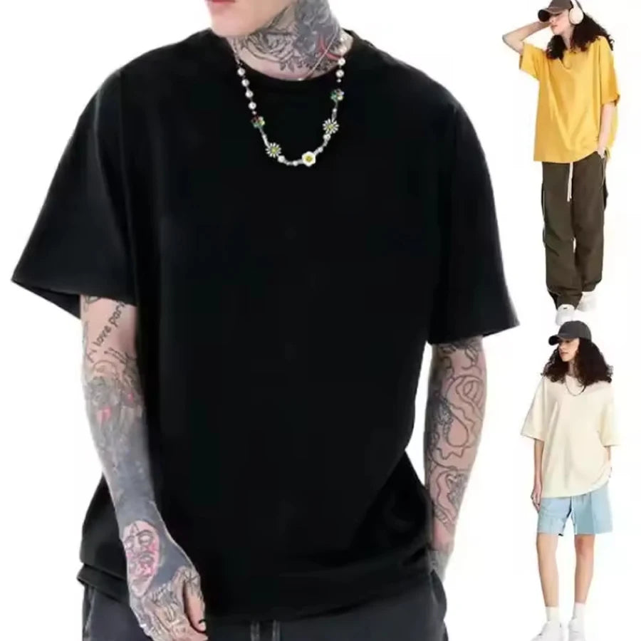Summer Men's Short Sleeved T-shirt High-Quality Combed Cotton Solid Color Fashion Casual Round Neck Cool Women/Men Tops Loose