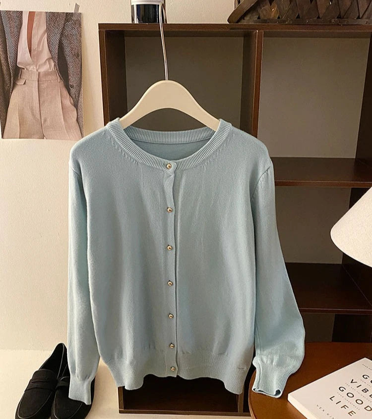 AOSSVIAO 2025 Autumn Winter Cardigan Women's Tops Retro Single Breasted Female Casual Solid Long Sleeve Knitted Sweater