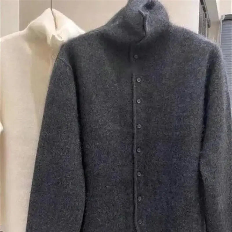 Limiguyue High-end Thick Velvet Sweater Cardigan Women Autumn Winter Turtleneck Irregular Cashmere Knitted Jacket Versatile 321P