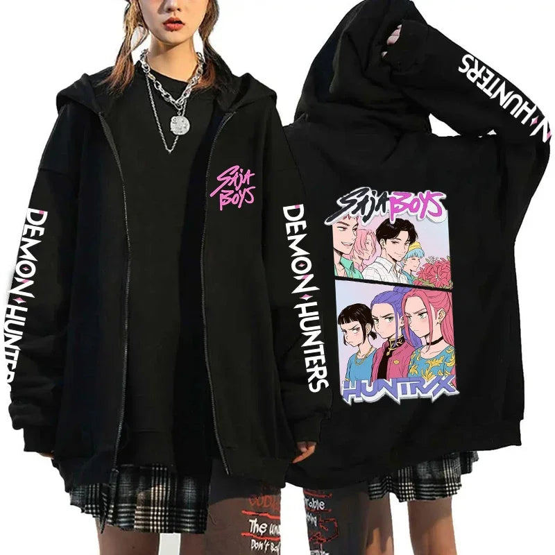 New Kpop Demon Hunters Saja Boys Zipper Hoodies Men Women Casual Personality Hooded Sweatshirt Fall/Winter Fashion Zip Hoodies