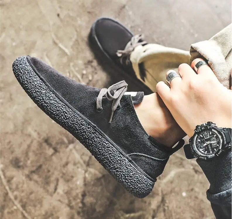Men's Lace-up Casual Shoes Suede Genuine Leather Men Comfortable Driving Flats Mens Wear-resisting Non-slip Retro Desert Shoes