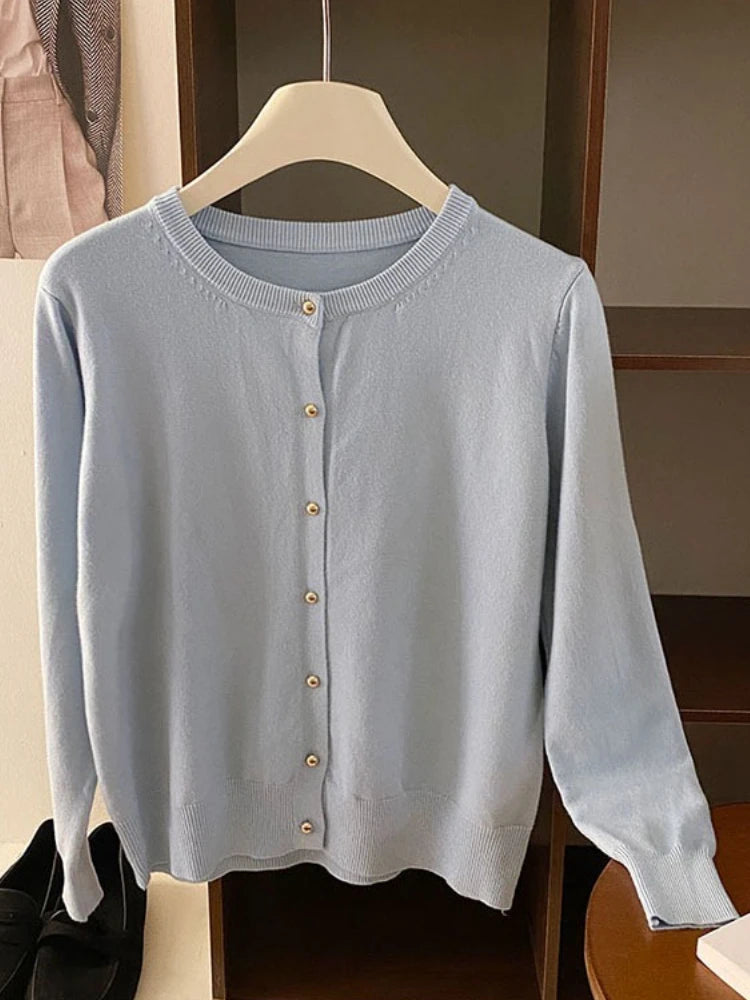 AOSSVIAO 2025 Autumn Winter Cardigan Women's Tops Retro Single Breasted Female Casual Solid Long Sleeve Knitted Sweater