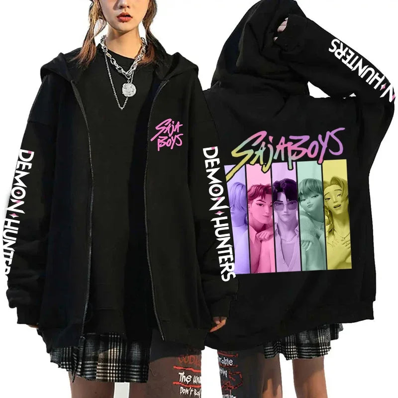 New Kpop Demon Hunters Saja Boys Zipper Hoodies Men Women Casual Personality Hooded Sweatshirt Fall/Winter Fashion Zip Hoodies