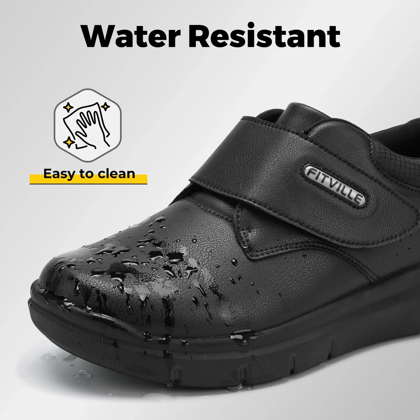 Extra Wide Men'S Shoes Leather Diabetic Walking Shoes For Elder Orthopedic Toes Swollen Feet Non-Slip With Arch Support