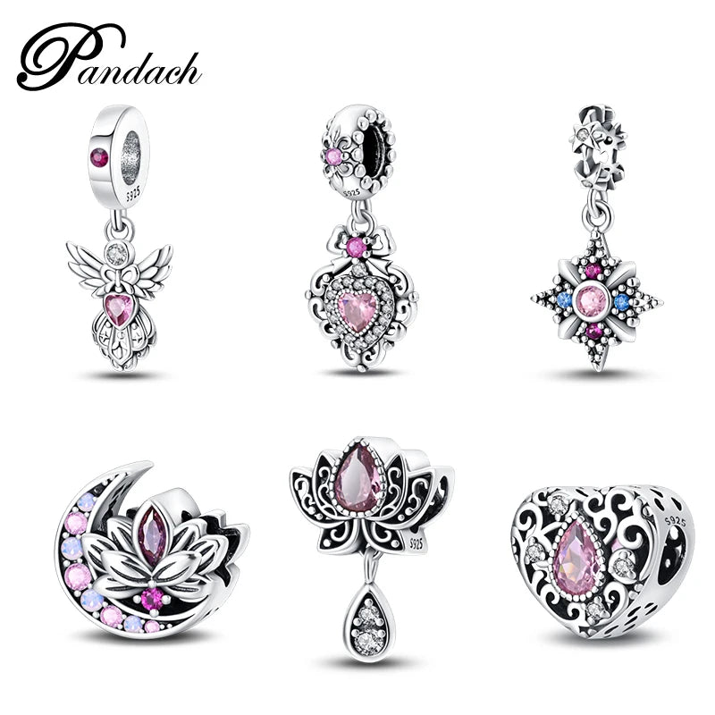 925 Sterling Silver Classic Retro Lotus Heart-Shaped Charms Beads Fit Original Pandach Bracelets Fine DIY Anniversary Jewelry