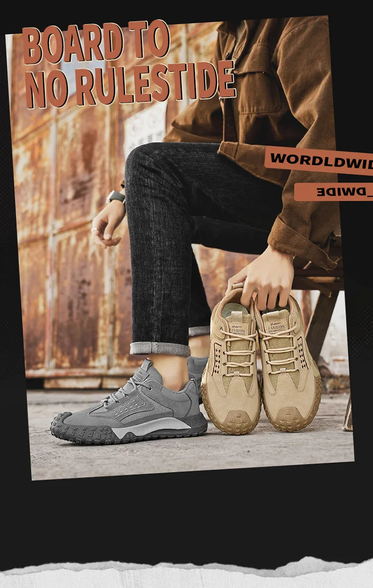 Men's Breathable Closed-Toe Hiking Shoes Non-Slip Lace-Up Low-Cut Casual Athletic Shoes Durable Outdoor Walking Sneakers for Men