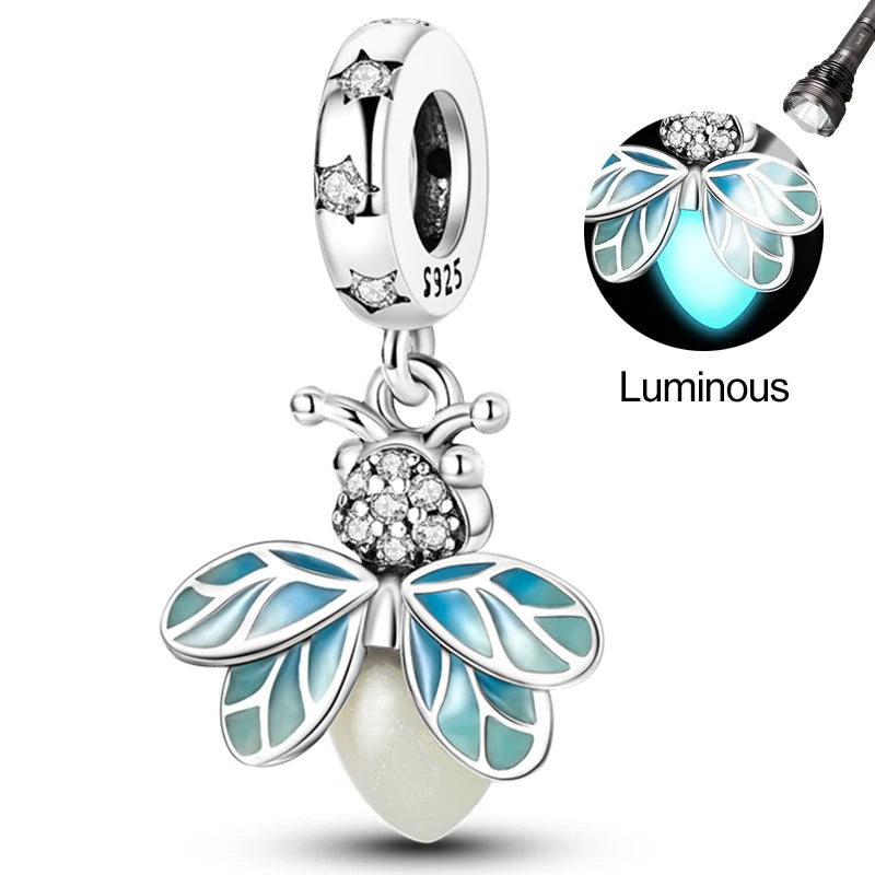 Hot Sale 925 Sterling Silver Charm Beads Glowing Luminous Firefly Star Light Bulb Pendant for Bracelet DIY Charms Jewelry