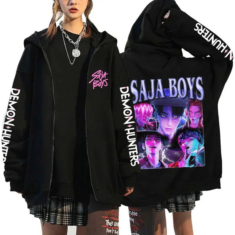 New Kpop Demon Hunters Saja Boys Zipper Hoodies Men Women Casual Personality Hooded Sweatshirt Fall/Winter Fashion Zip Hoodies