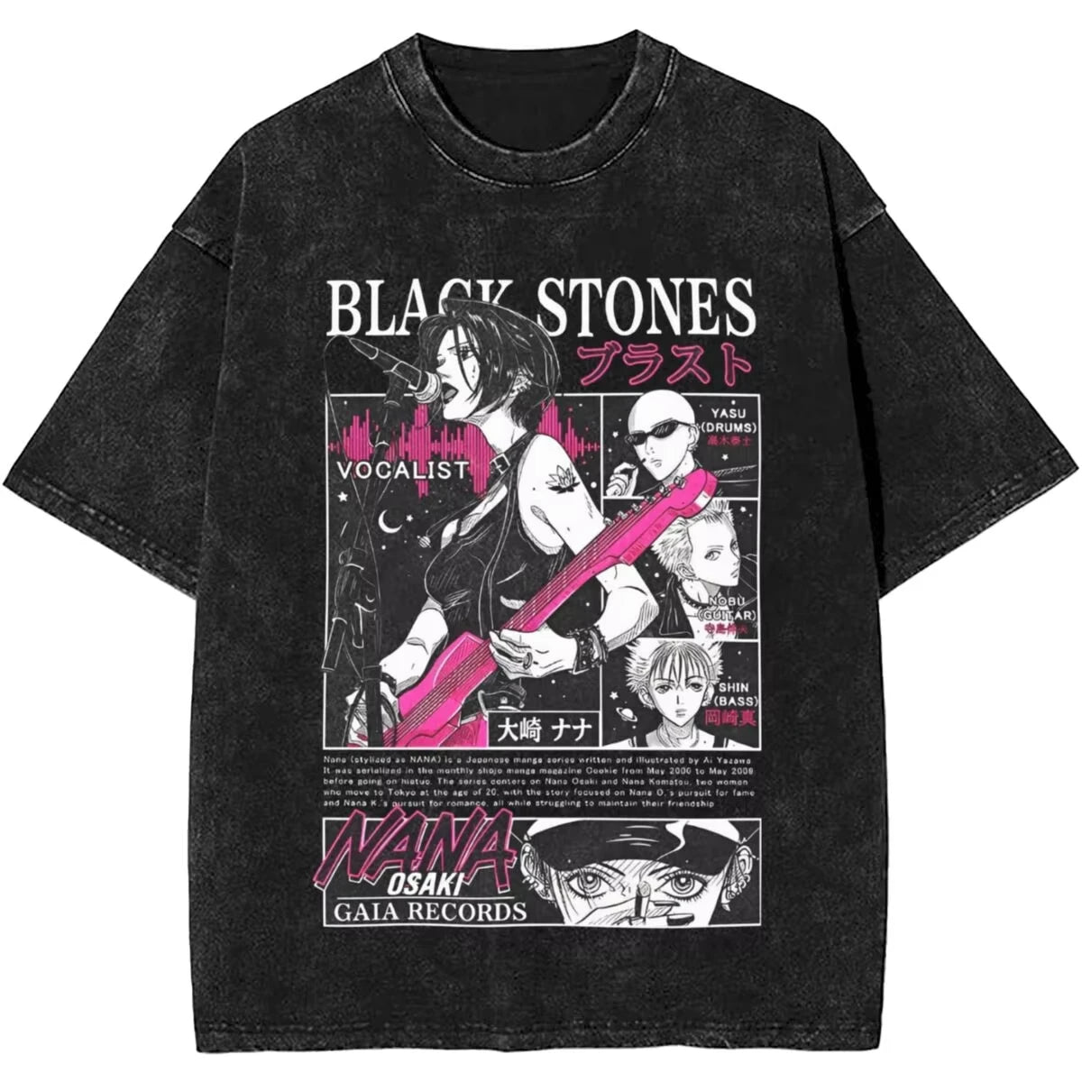 Men's Women Manga Black Stones Nana Vintage Washed T Shirts Trendy Tee Couple Summer Aesthetic Casual Clothing Hip Hop Oversized