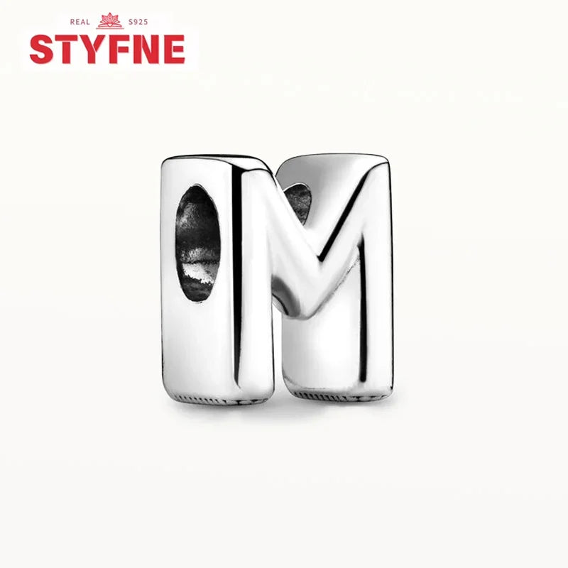 Silver 925 26 Letter A-Z Alphabet Charm Fine Beads Fit Original Charms Silver Bracelet DIY Fine Jewelry for Women Gifts Making