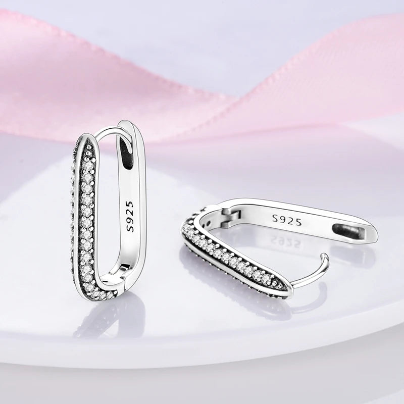 925 Silver Hoop Earrings For Woman Pendientes Zircon Heart Shape Star Eardrop Original Earring Fashion Jewelry