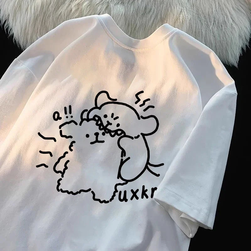 2024 Summer New Cute Fun Dog Cotton Women Short sleeved T-shirt Cartoon Loose Fashionable Top Original Round Neck Casual Clothes