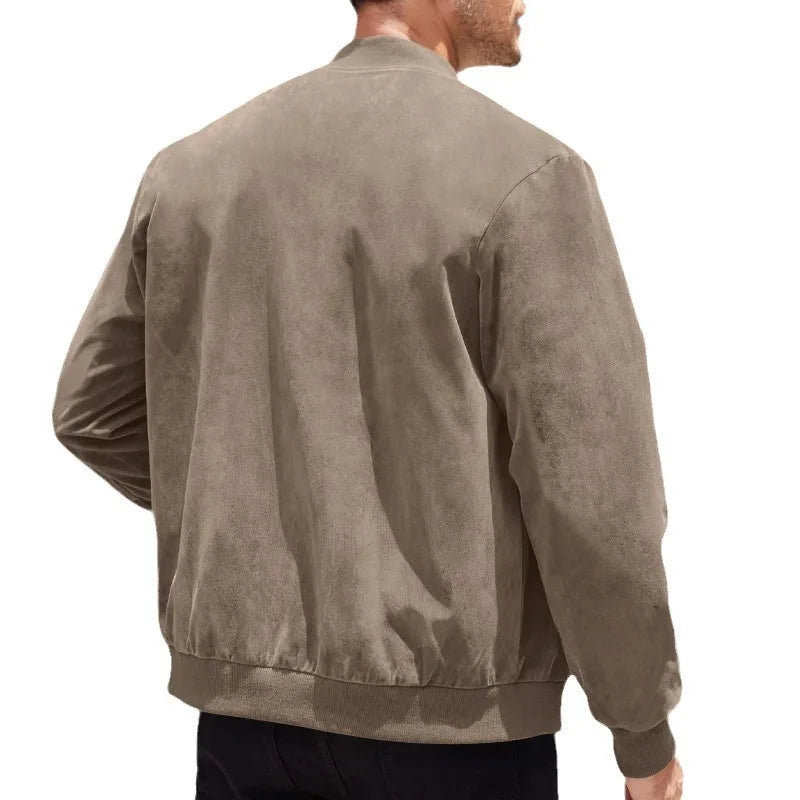 Autumn Suede Solid Color Men's Zipper Jacket Casual Retro Long-sleeved Cardigan Jacket