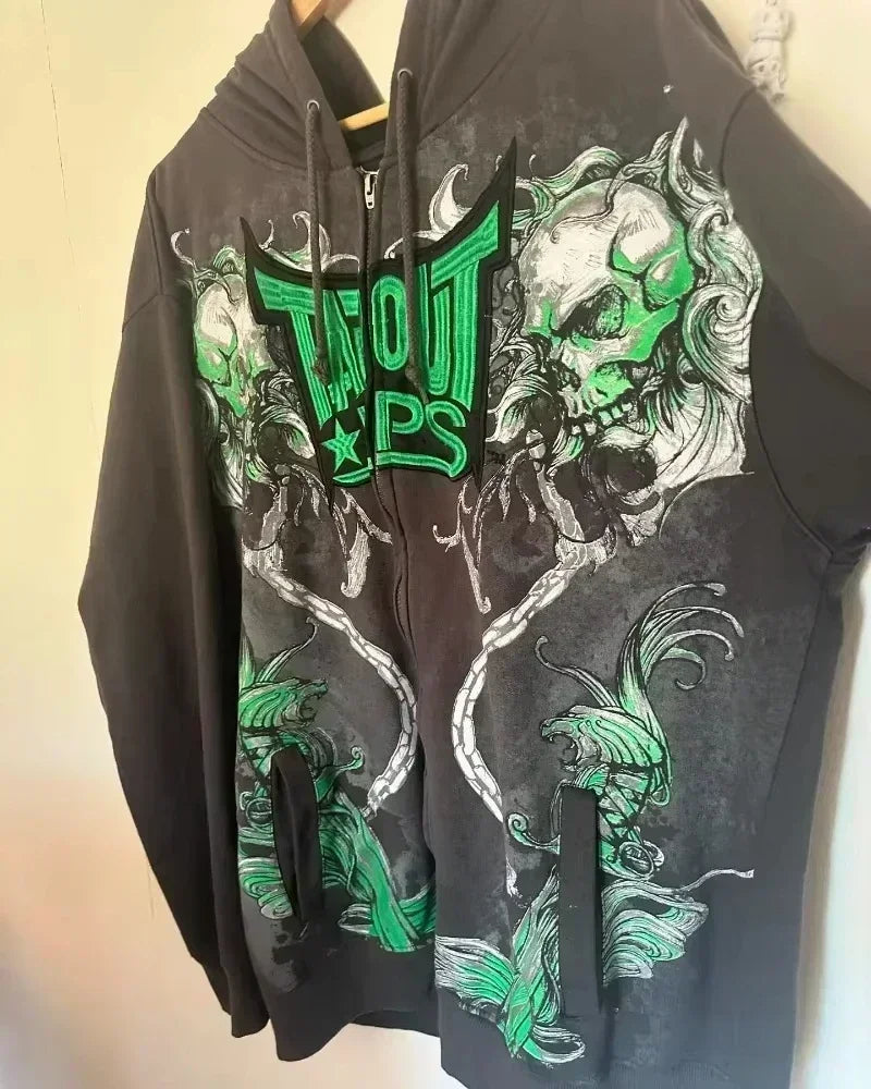 American Y2K New Fashion Trend Fleece Padded Zipper Hoodie Women Street Hip Hop Joker Loose Sweatshirt Couple Casual Punk Hoodie