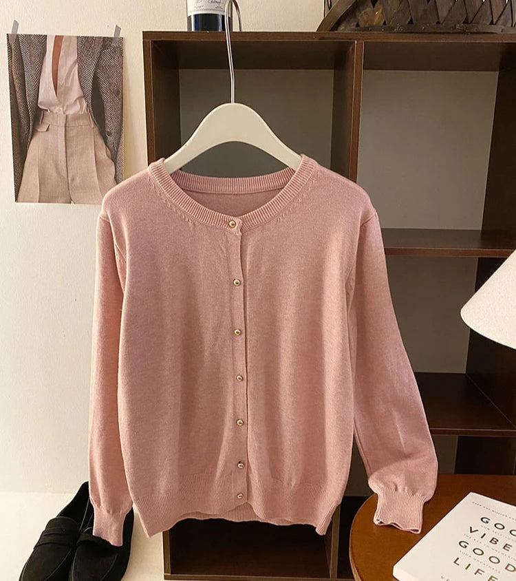 AOSSVIAO 2025 Autumn Winter Cardigan Women's Tops Retro Single Breasted Female Casual Solid Long Sleeve Knitted Sweater