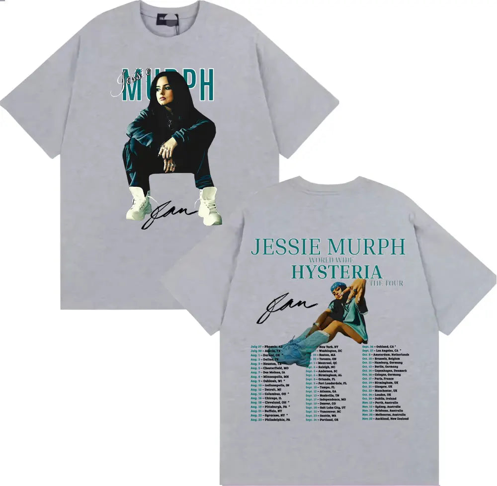 Jessie Murph Worldwide Hysteria Tour 2025 Women's Graphic Summer 100% Cotton Printing T-shirts Vintage Hip Hop Fashion Y2K