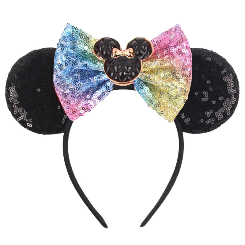 2025 New Halloween Mickey Mouse Ears Headbands Sequins Hair Bow Women Festival Party Cosplay Hairband Gift Kids Hair Accessories