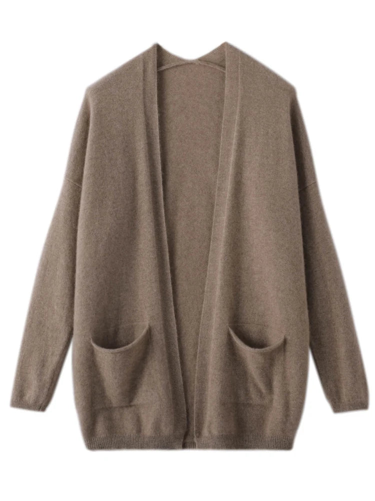 Autumn Winter 100% Pure Wool Women Cardigan High Quality Cashmere Jacket Casual Sweater Street Wear Warm Overcoat Female Kore