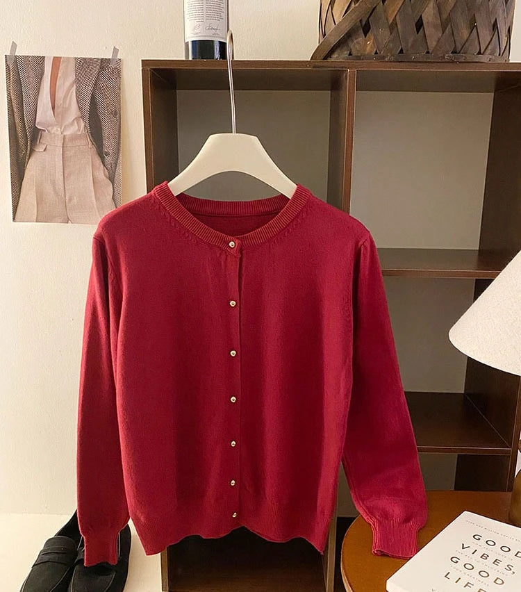 AOSSVIAO 2025 Autumn Winter Cardigan Women's Tops Retro Single Breasted Female Casual Solid Long Sleeve Knitted Sweater